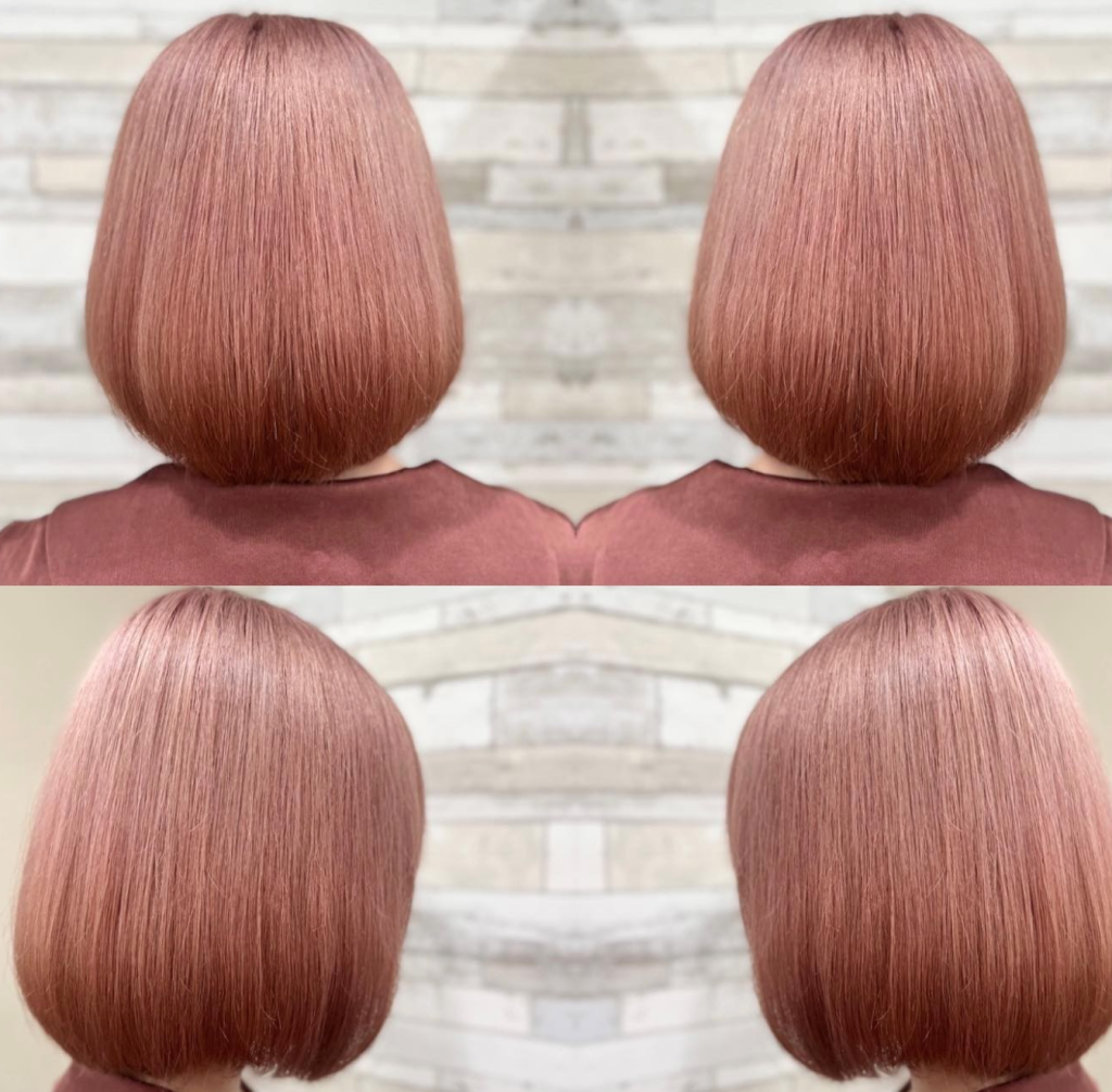 ピンクとベージュを組み合わせた髪色
